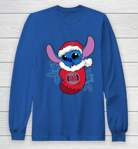 Los Angeles Angels Christmas Stitch In The Sock Funny Disney MLB Long Sleeve T-Shirt 9