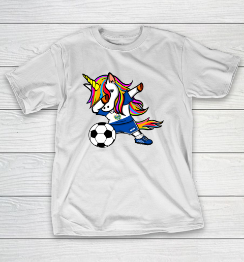 Dabbing Unicorn El Salvador Football Salvadorian Flag Soccer T-Shirt