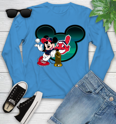 MLB Cleveland Indians The Commissioner's Trophy Mickey Mouse Disney Youth Long Sleeve 7