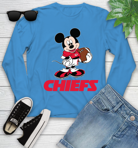 NFL Football Kansas City Chiefs Cheerful Mickey Mouse Shirt Youth Long Sleeve 7