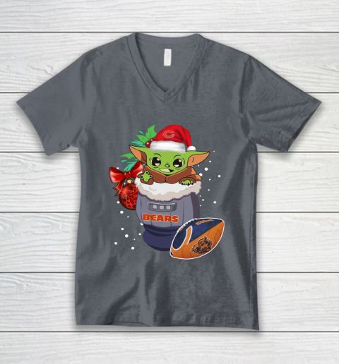 Chicago Bears Christmas Baby Yoda Star Wars Funny Happy NFL V-Neck T-Shirt 5