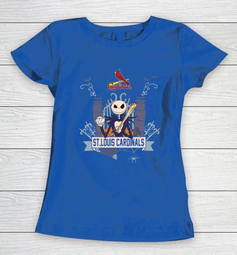 MLB St.Louis Cardinals Baseball Jack Skellington Halloween Women's T-Shirt 8