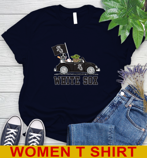 MLB Baseball Chicago White Sox Darth Vader Baby Yoda Driving Star Wars Shirt Women's T-Shirt - Image 4