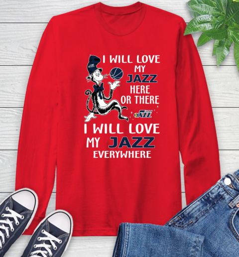 NBA Basketball Utah Jazz I Will Love My Jazz Everywhere Dr Seuss Shirt Long Sleeve T-Shirt 12