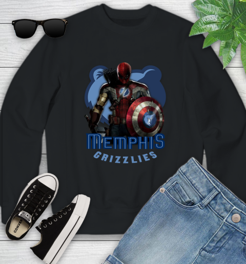 Memphis Grizzlies NBA Basketball Captain America Thor Spider Man Hawkeye Avengers Youth Sweatshirt 2