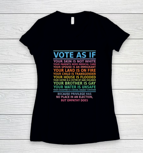 Vote As If Your Skin Is Not White Human's Rights Women's V-Neck T-Shirt