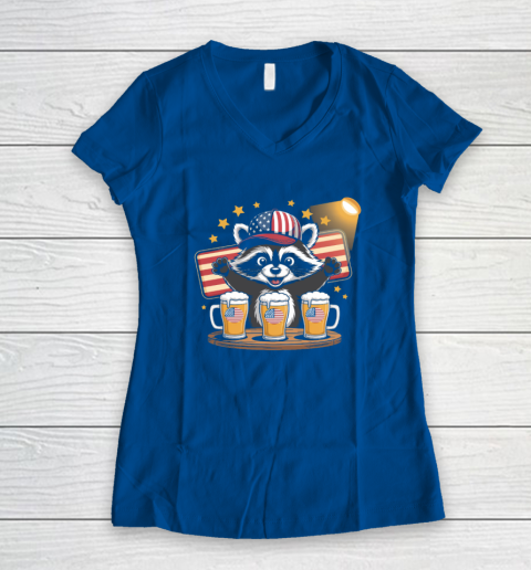 Raccoon red white and brew Funny Independence Day 4th of July Women's V-Neck T-Shirt 5