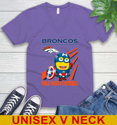 NFL Football Denver Broncos Captain America Marvel Avengers Minion Shirt V-Neck T-Shirt 8