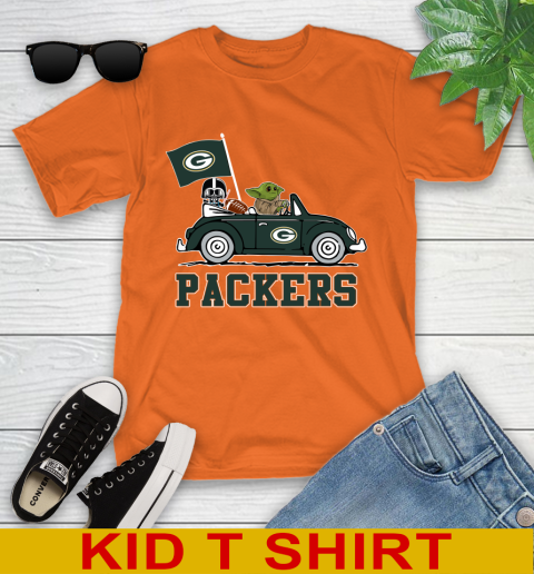 NFL Football Green Bay Packers Darth Vader Baby Yoda Driving Star Wars Shirt Youth T-Shirt 7