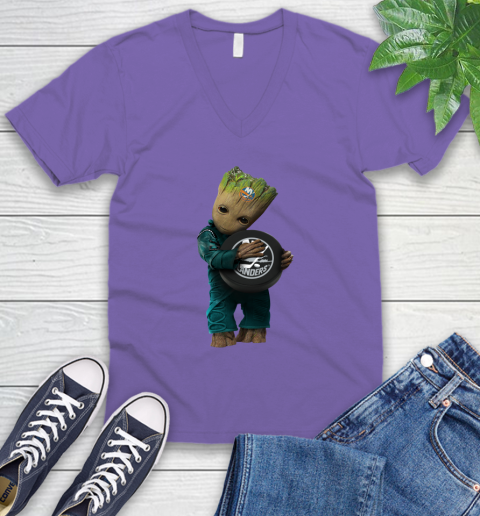 NHL Groot Guardians Of The Galaxy Hockey Sports New York Islanders V-Neck T-Shirt 10
