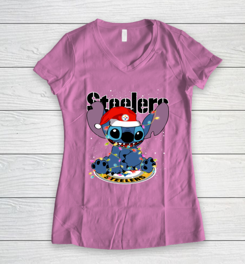 Pittsburgh Steelers NFL Football noel stitch Christmas Women's V-Neck T-Shirt 8
