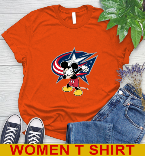 Columbus Blue Jackets NHL Hockey Dabbing Mickey Disney Sports Women's T-Shirt 4