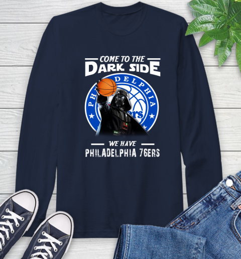NBA Come To The Dark Side We Have Philadelphia 76ers Star Wars Darth Vader Basketball Long Sleeve T-Shirt 3