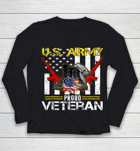 Veteran Shirt U S Army Proud Veteran With American Flag Gifts Veteran Day Youth Long Sleeve
