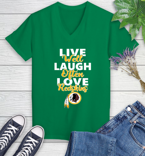 NFL Football Washington Redskins Live Well Laugh Often Love Shirt Women's V-Neck T-Shirt 4