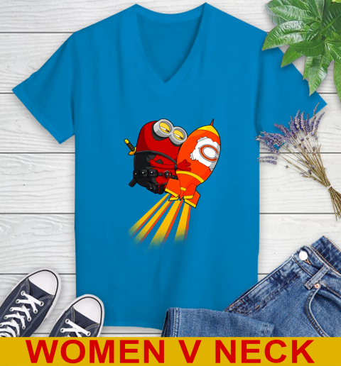 NFL Football Chicago Bears Deadpool Minion Marvel Shirt Women's V-Neck T-Shirt 7