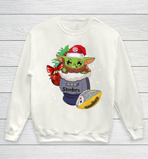 Pittsburgh Steelers Christmas Baby Yoda Star Wars Funny Happy NFL Youth Sweatshirt 2