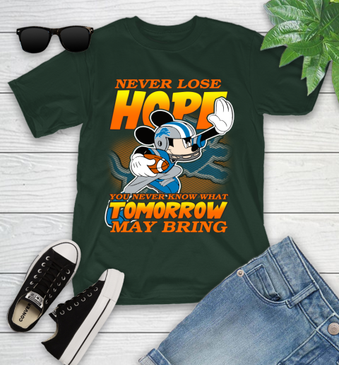Detroit Lions NFL Football Mickey Disney Never Lose Hope Youth T-Shirt 5