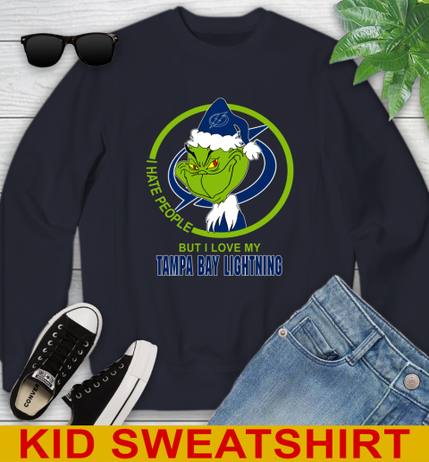 Tampa Bay Lightning NHL Christmas Grinch I Hate People But I Love My Favorite Hockey Team Youth Sweatshirt 3