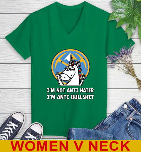 Denver Nuggets NBA Basketball Unicorn I'm Not Anti Hater I'm Anti Bullshit Women's V-Neck T-Shirt 6