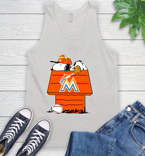 MLB Miami Marlins Snoopy Woodstock The Peanuts Movie Baseball T Shirt Tank Top