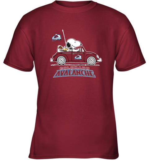 Snoopy And Woodstock Ride The Colorado Avalanche Car NHL Youth T-Shirt