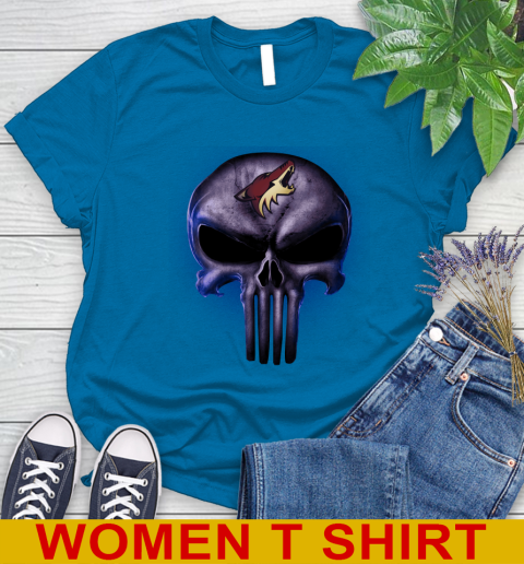 Arizona Coyotes NHL Hockey Punisher Skull Sports Women's T-Shirt 8