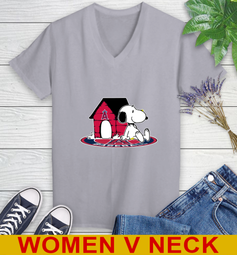 MLB Baseball Los Angeles Angels Snoopy The Peanuts Movie Shirt Women's V-Neck T-Shirt 5