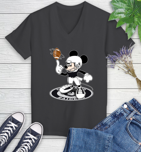 NFL Football Oakland Raiders Cheerful Mickey Disney Shirt Women's V-Neck T-Shirt 7