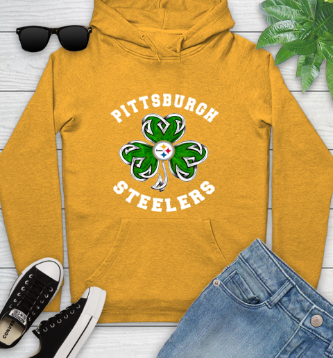 NFL Pittsburgh Steelers Three Leaf Clover St Patrick's Day Football Sports Youth Hoodie 2