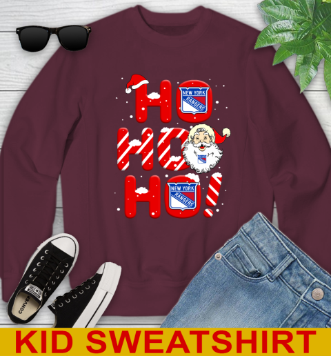 New York Rangers NHL Hockey Ho Ho Ho Santa Claus Merry Christmas Shirt Youth Sweatshirt 4