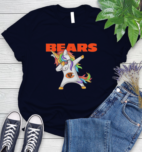 Chicago Bears NFL Football Funny Unicorn Dabbing Sports Women's T-Shirt 3