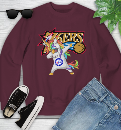 Philadelphia 76ers NBA Basketball Funny Unicorn Dabbing Sports Youth Sweatshirt 5