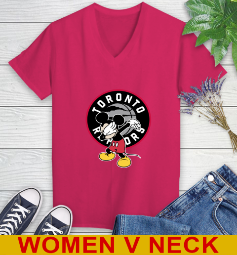 Toronto Raptors NBA Basketball Dabbing Mickey Disney Sports Women's V-Neck T-Shirt 10