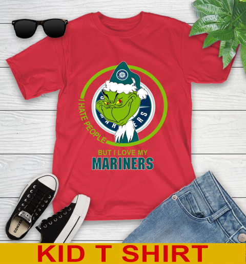 Seattle Mariners MLB Christmas Grinch I Hate People But I Love My Favorite Baseball Team Youth T-Shirt 10