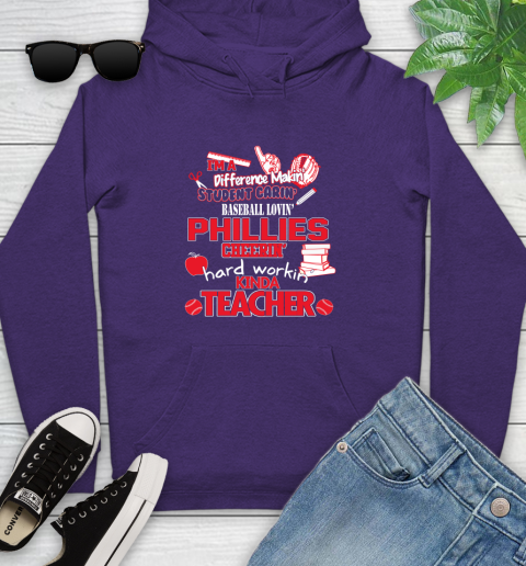 Philadelphia Phillies MLB I'm A Difference Making Student Caring Baseball Loving Kinda Teacher Youth Hoodie 5
