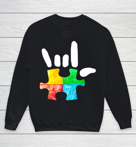 Autism Awareness Hand Rock and Roll Puzzle Pieces Tie Dye Style Youth Sweatshirt