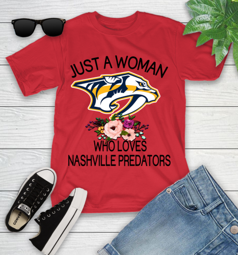 NHL Just A Woman Who Loves Nashville Predators Hockey Sports Youth T-Shirt 8