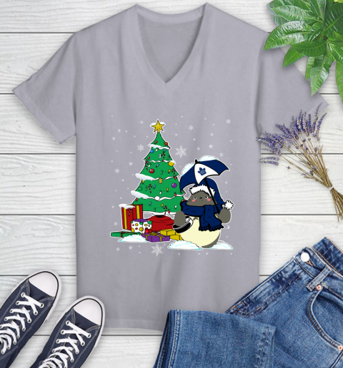 Toronto Maple Leafs NHL Hockey Cute Tonari No Totoro Christmas Sports Women's V-Neck T-Shirt 4