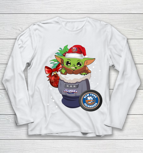 New York Islanders Christmas Baby Yoda Star Wars Funny Happy NHL Youth Long Sleeve 2