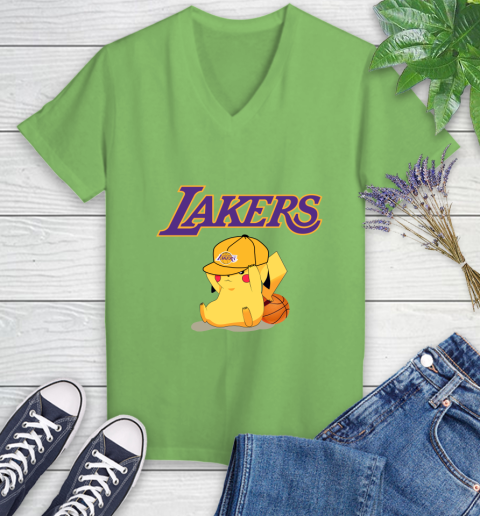 NBA Pikachu Basketball Sports Los Angeles Lakers Women's V-Neck T-Shirt 11