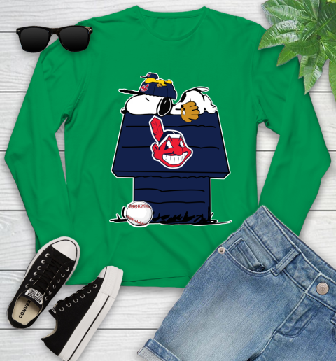 MLB Cleveland Indians Snoopy Woodstock The Peanuts Movie Baseball T Shirt Youth Long Sleeve 6