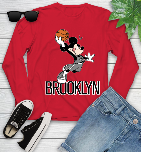 NBA Basketball Brooklyn Nets Cheerful Mickey Mouse Shirt Youth Long Sleeve 11