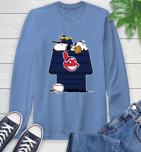 MLB Cleveland Indians Snoopy Woodstock The Peanuts Movie Baseball T Shirt Long Sleeve T-Shirt 11