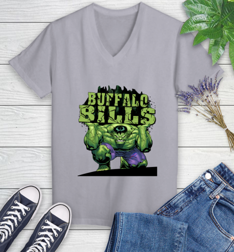 Buffalo Bills NFL Football Incredible Hulk Marvel Avengers Sports Women's V-Neck T-Shirt 4