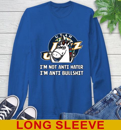 Utah Jazz NBA Basketball Unicorn I'm Not Anti Hater I'm Anti Bullshit Long Sleeve T-Shirt 9
