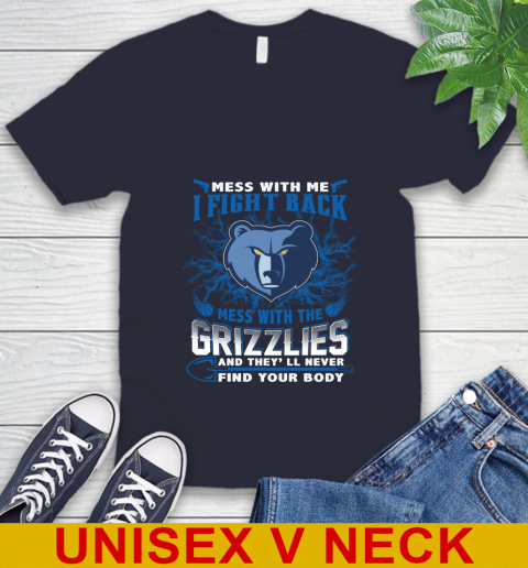 NBA Basketball Memphis Grizzlies Mess With Me I Fight Back Mess With My Team And They'll Never Find Your Body Shirt V-Neck T-Shirt 2
