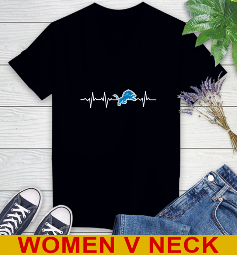 Detroit Lions NFL Football Heart Beat Shirt Women's V-Neck T-Shirt