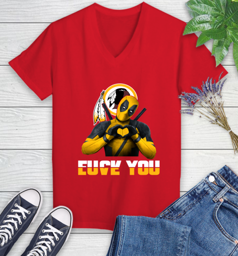 NHL Washington Redskins Deadpool Love You Fuck You Football Sports Women's V-Neck T-Shirt 11