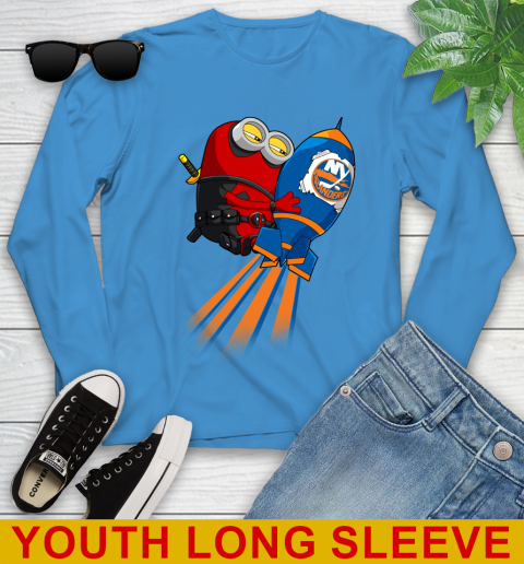 NHL Hockey New York Islanders Deadpool Minion Marvel Shirt Youth Long Sleeve 8